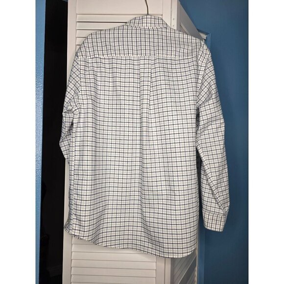 St. Johns Bay Iron-Free Medium Plaid Button-Down Shirt 100% Cotton White & Blue - Picture 13 of 16